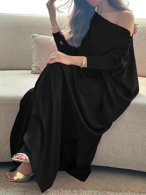 H-Line Loose Buttoned Solid Color Maxi Dresses