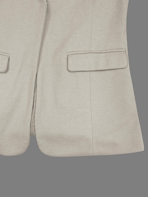 Long Sleeves Loose Pockets Solid Color Split-Joint Notched Collar Blazer Outerwear