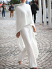 High-low Loose Solid Color High-neck Pants Set Two Pieces Set