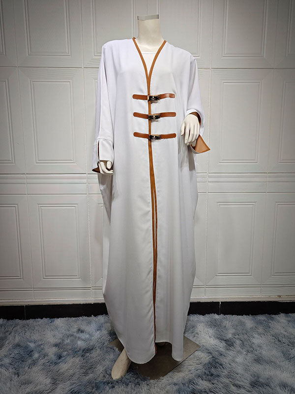 Loose Contrast Color Muslim Split-Joint V-neck Cover-Ups Tops Muslim Abaya