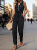 Sleeveless Solid Color Zipper V-Neck Jumpsuits