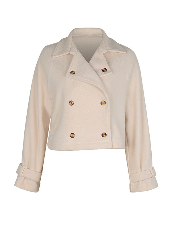 Long Sleeves Loose Buttoned Split-Joint Notched Collar Outerwear