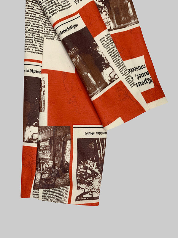 Long Sleeves Loose Buttoned Newspaper Print Pockets Split-Joint Notched Collar Blazer Outerwear