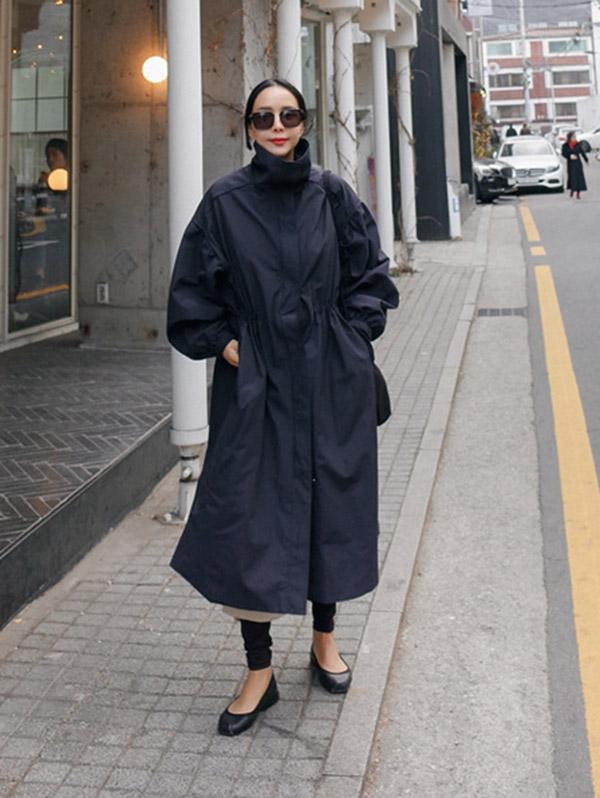 Solid Color Loose Elastic Waist Long Outwear