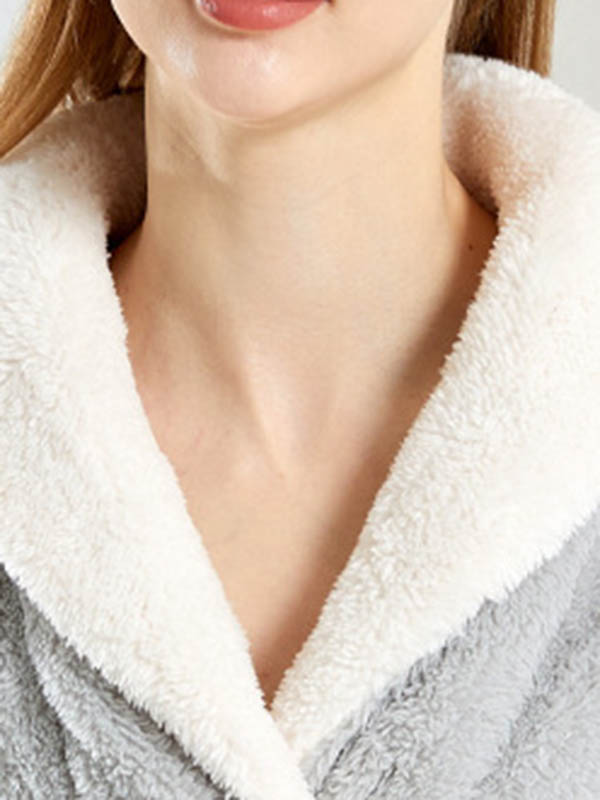 Coral Fleece Split-Joint V-Neck + Pants Pajama Two Pieces Set