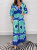 Flared Sleeves Loose Printed Split-Joint Triple Layered V-Neck Jumpsuits