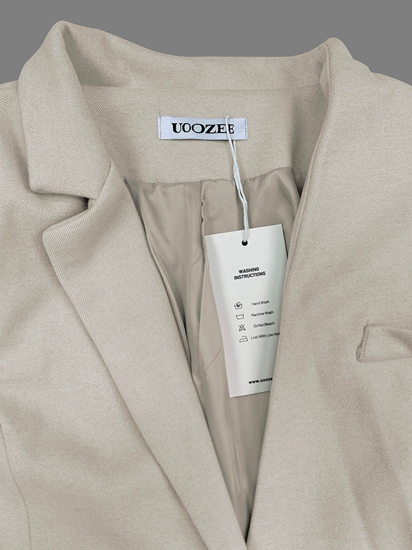 Long Sleeves Loose Pockets Solid Color Split-Joint Notched Collar Blazer Outerwear