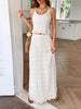 Loose Sleeveless Pleated Solid Color Spaghetti-Neck Vest Top + Drawstring Skirts Bottom Two Pieces Set