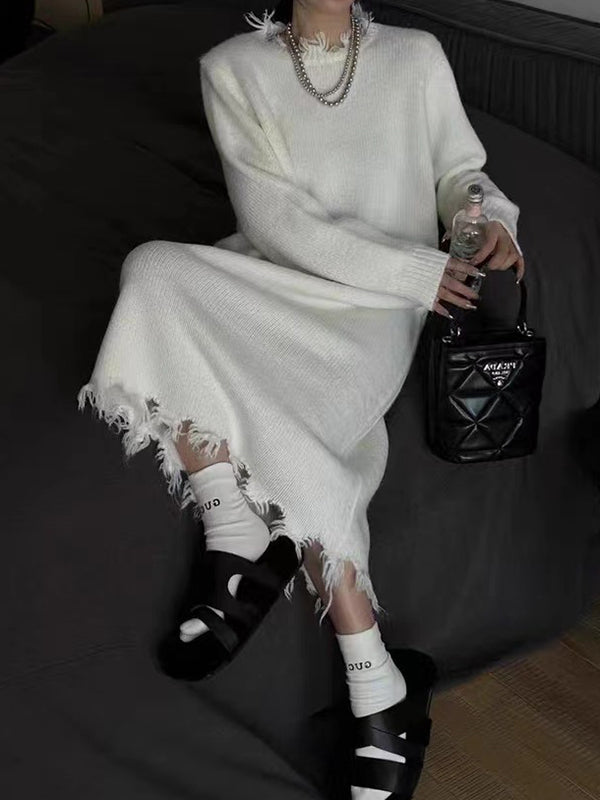 Vera Solenne Fringe Sweater Dress