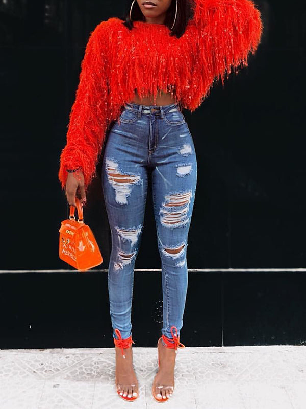 Vera Estelle Sequin Fringe Sweater