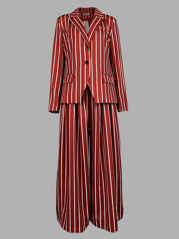 Long Sleeves Loose Striped Notched Collar Blazer Outerwear