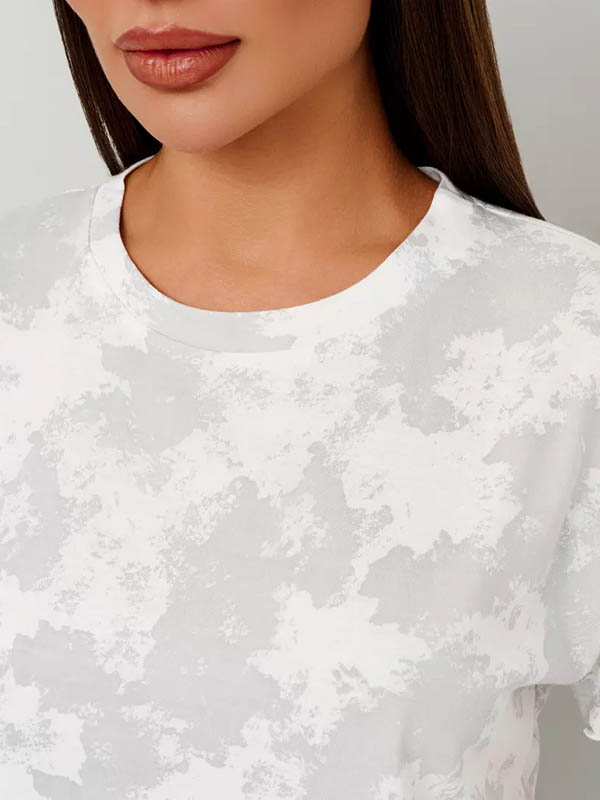 Loose Short Sleeves Elasticity Ruffle Trim Round-Neck T-Shirt Top + Shorts Bottom Pajama Sets