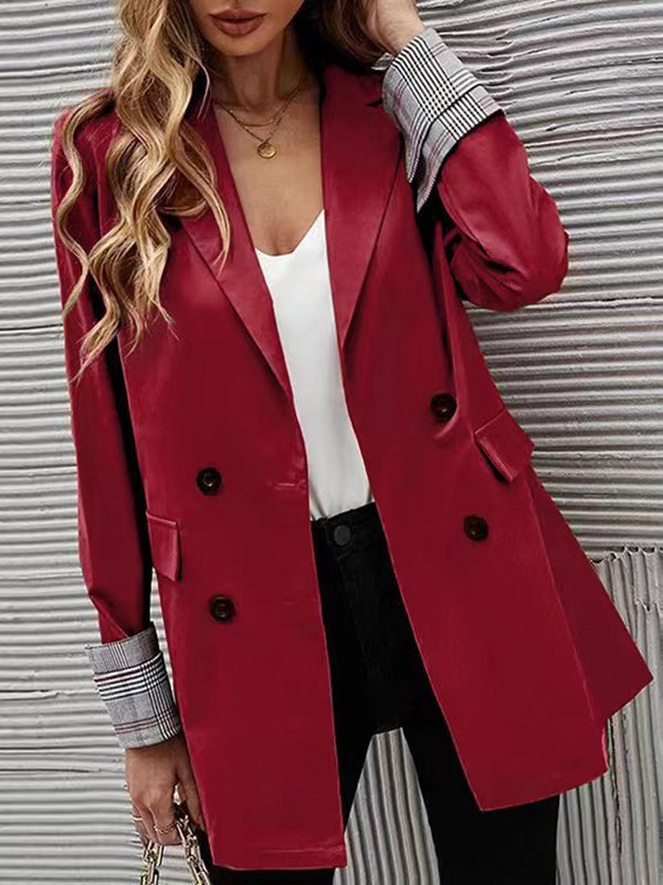 Long Sleeves Loose Buttoned Pockets Split-Joint Notched Collar Blazer Outerwear