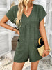 High Waisted Loose Backless Pockets Solid Color V-Neck Rompers