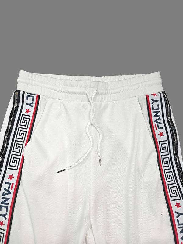 Long Sleeves Letter Print Split-Side Zipper Hooded Jackets+Pants Two Pieces Set