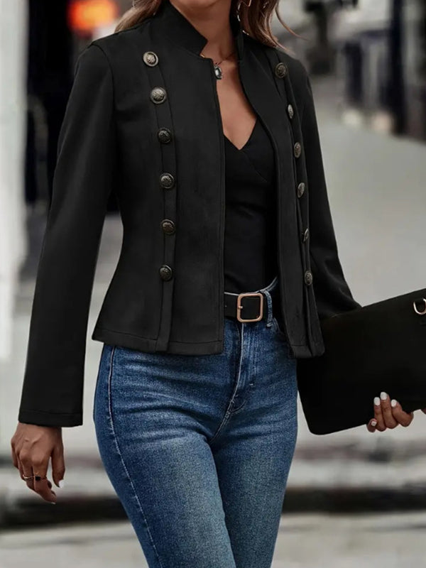 Long Sleeves Loose Buttoned Split-Joint Stand Collar Outerwear