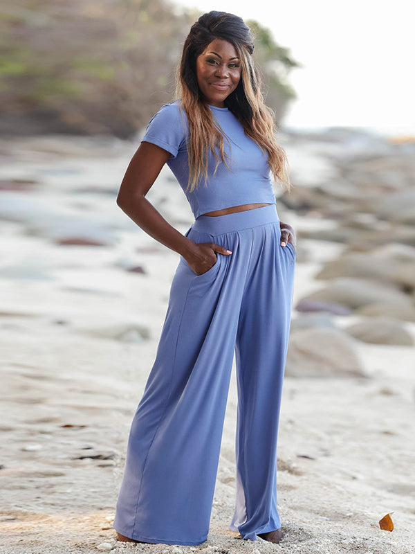 Simple Solid Color T-Shirt & Pants Two Pieces Set