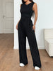 High Waisted Loose Solid Color Round-Neck Jumpsuits