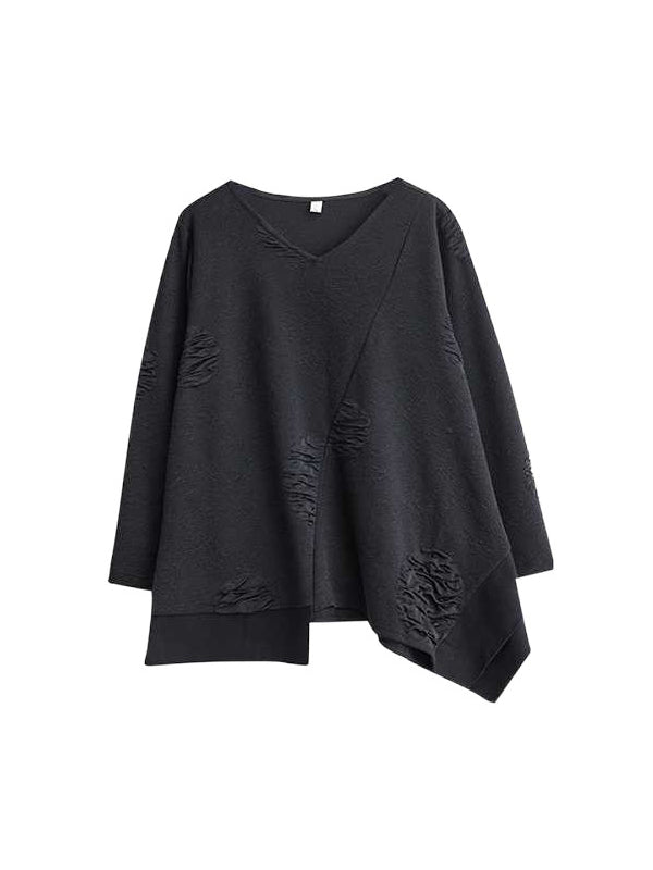 Long Sleeves Asymmetric Solid Color Split-Joint V-Neck T-Shirts Top + Harem Pants Elasticity Pants Bottom Two Pieces Set