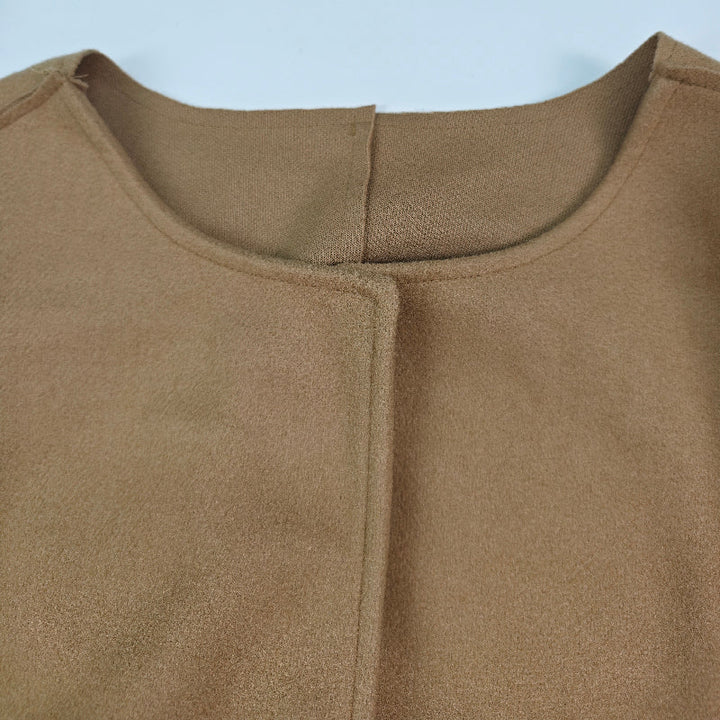 Long Sleeves Loose Solid Color Collarless Woolen Coat