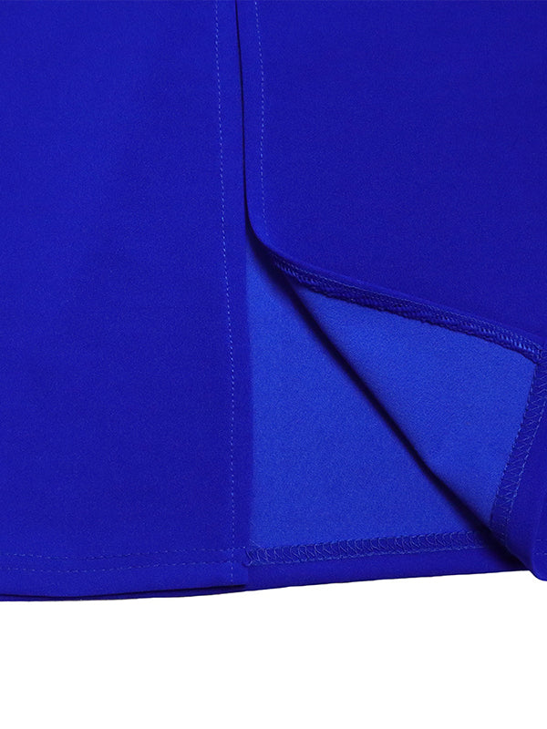 Long Sleeves Floral Printed Blouse + Split-Back Solid Color Skirt Two Pieces Set