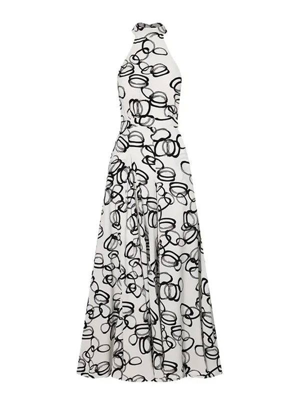 High Waisted Loose Contrast Color No Belt Tied Halter-Neck Jumpsuits