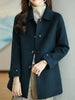 Long Sleeves Loose Buttoned Pockets Solid Color Lapel Woolen Coat