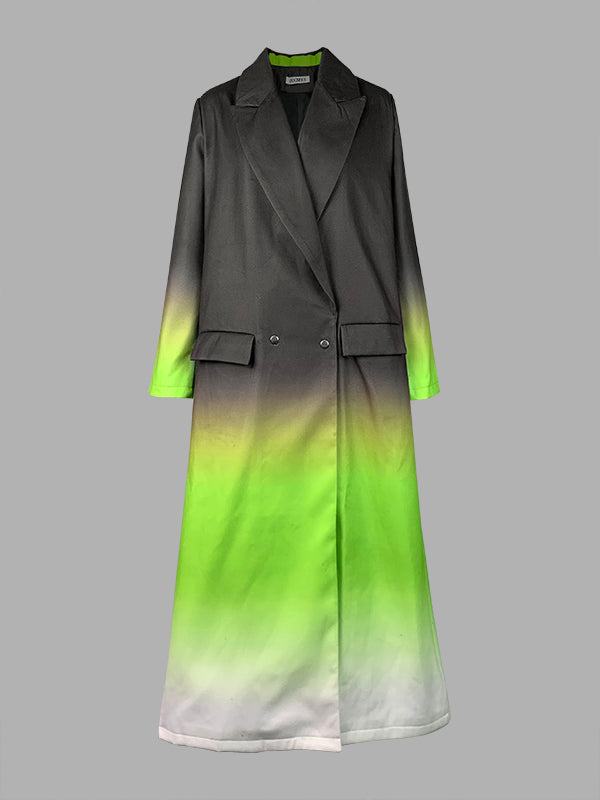 Long Sleeves Loose Buttoned Gradient Pockets Split-Joint Notched Collar Outerwear