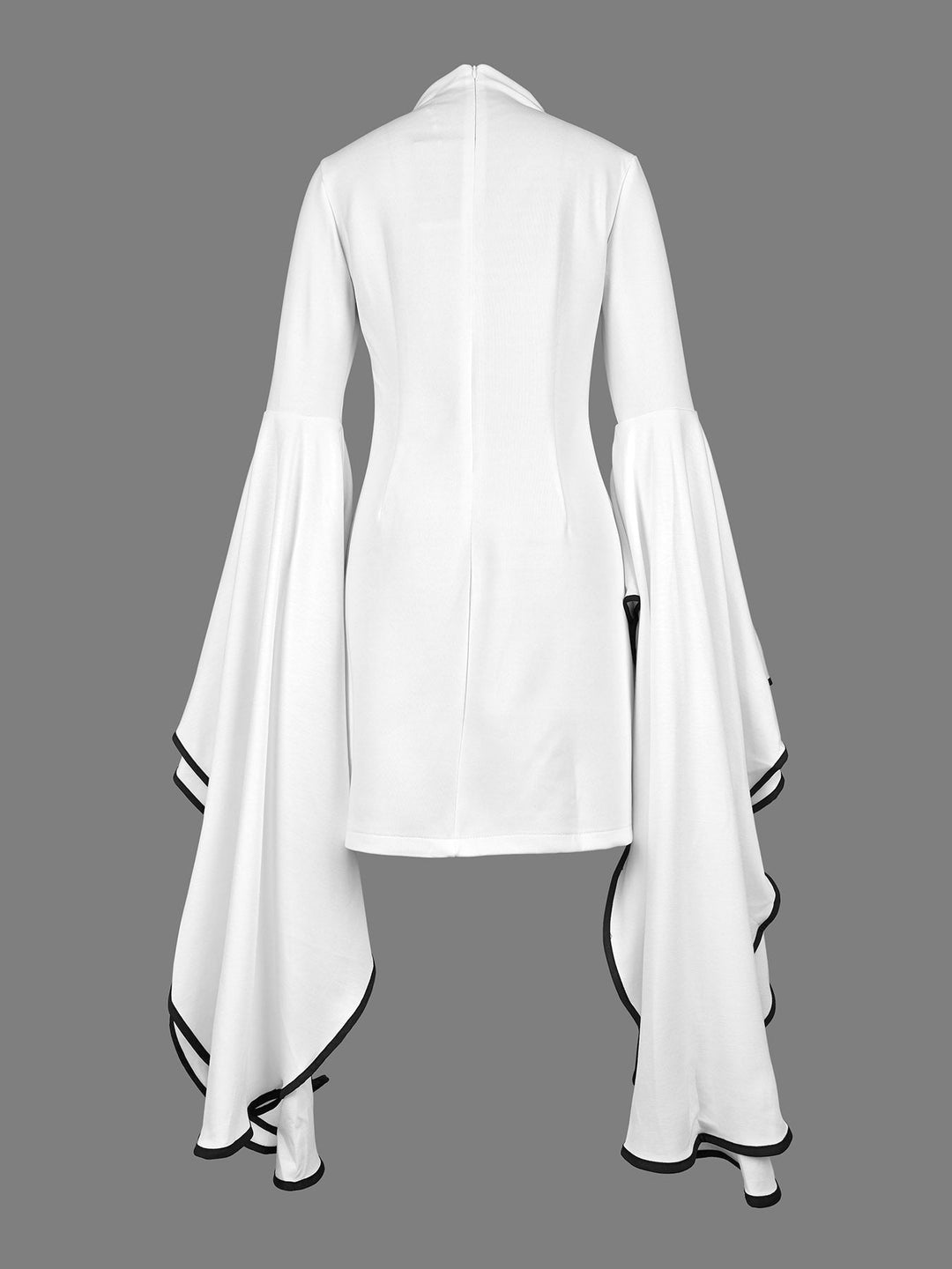 Flared Sleeves Long Sleeves Solid Color Stand Collar Mini Dresses