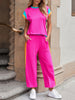 Loose Raglan Sleeve Contrast Color Split-Joint Round-Neck T-Shirt Top + Elasticity Pockets Pants Bottom Two Pieces Set