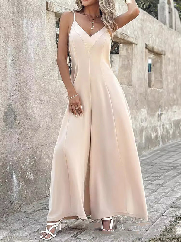 Sleeveless Wide Leg Solid Color Spaghetti-Neck Jumpsuits
