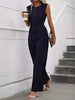 Loose Sleeveless Solid Color Split-Joint Tied Waist Round-Neck Jumpsuits