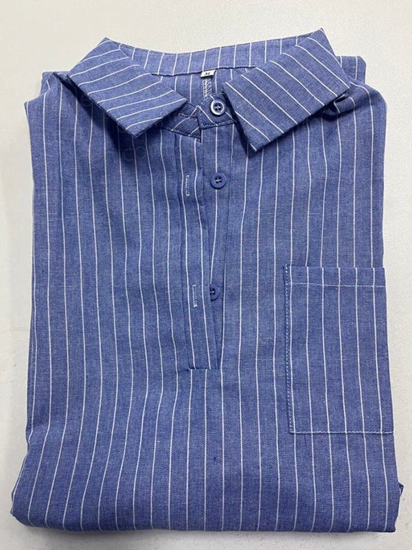 Long Sleeves Striped Lapel Maxi Dresses