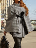 Batwing Sleeves Long Sleeves Houndstooth Tied Waist Stand Collar Cape Outerwear