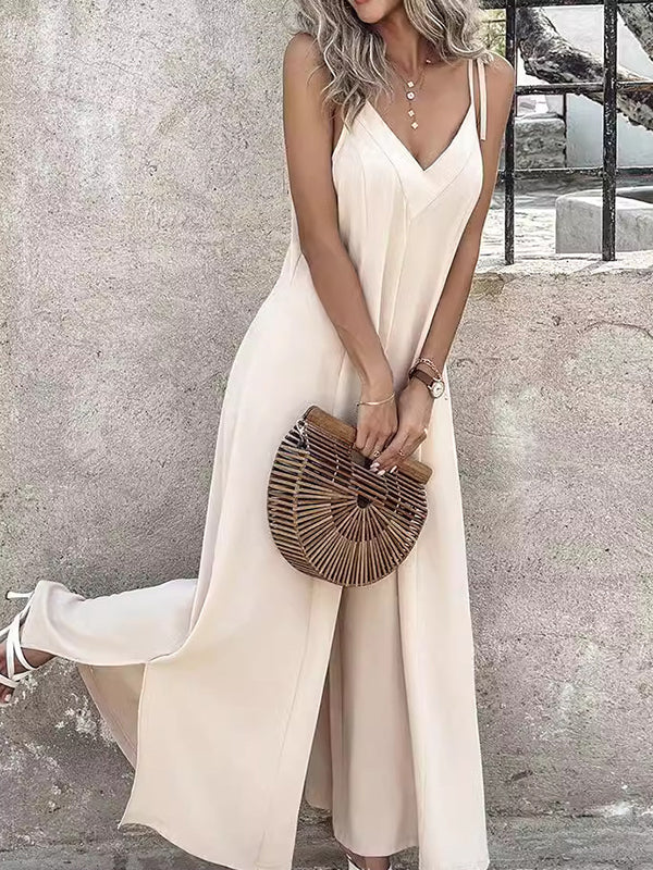 Sleeveless Wide Leg Solid Color Spaghetti-Neck Jumpsuits
