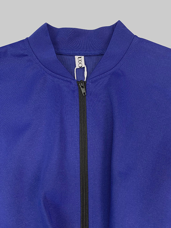 Loose Puff Sleeves Asymmetric Split-Joint Zipper Stand Collar Outerwear