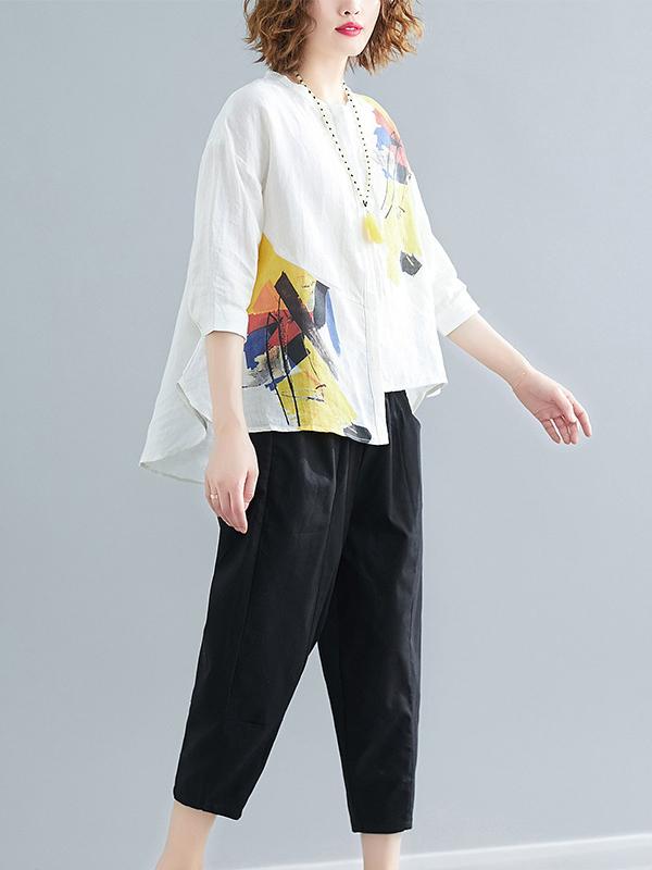 Printed Shirt + Solid Wide Leg Pants