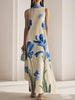 Loose Sleeveless Flower Print Mock Neck Maxi Dresses