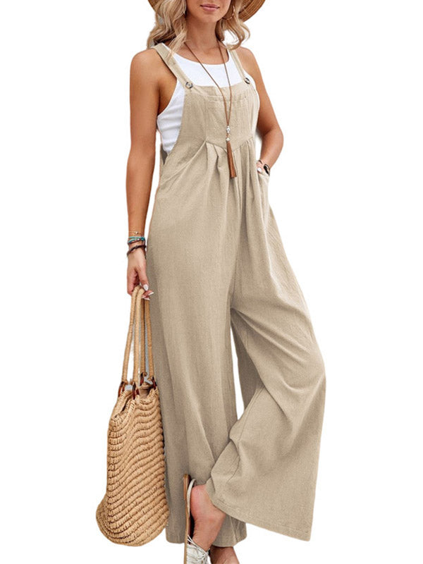Loose Plus Size Pleated Split-Joint Square-Neck Overalls