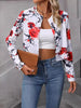 Long Sleeves Loose Buttoned Flower Print Split-Joint Round-Neck Blazer Outerwear