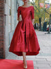 A-Line Loose Pleated Pockets Solid Color Split-Joint Round-Neck Midi Dresses