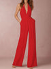 Sleeveless Wide Leg Backless Solid Color Halter-Neck Jumpsuits