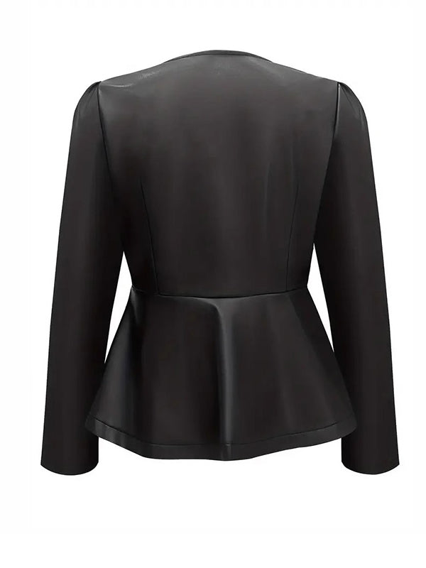 Long Sleeves Loose Split-Joint Zipper Round-Neck Jackets Outerwear