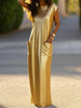 Loose Short Sleeves Pockets Shiny Round-Neck Maxi Dresses