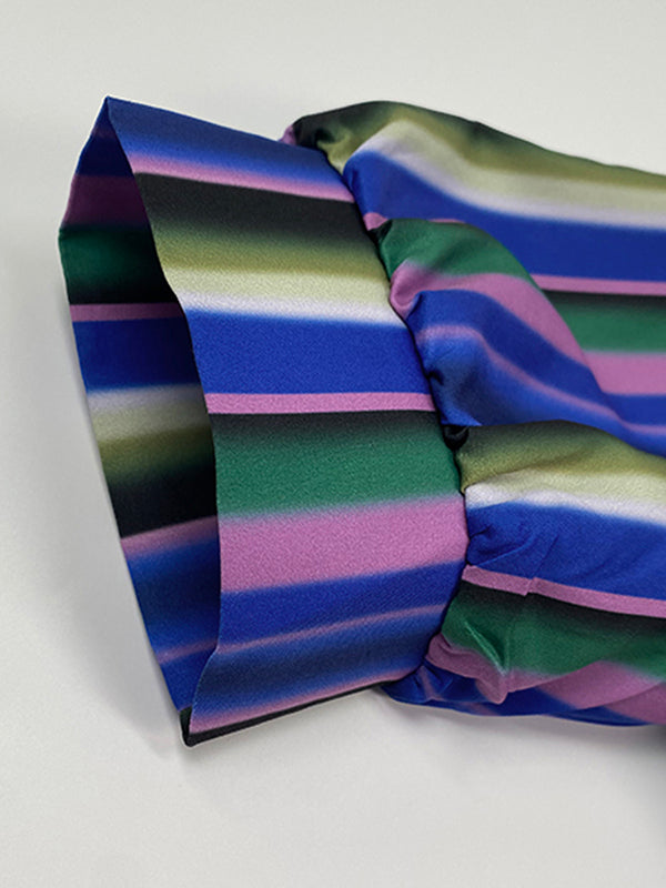 Long Sleeves Loose Split-Joint Striped Lapel Maxi Dresses Shirt Dress