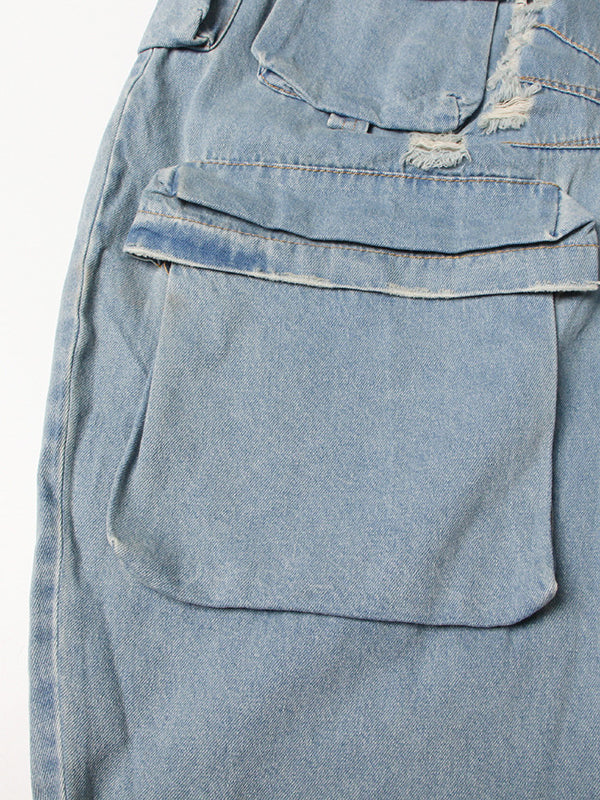 High Waisted Wide Leg Buttoned Hollow Pockets Split-Joint Tube Jumpsuits