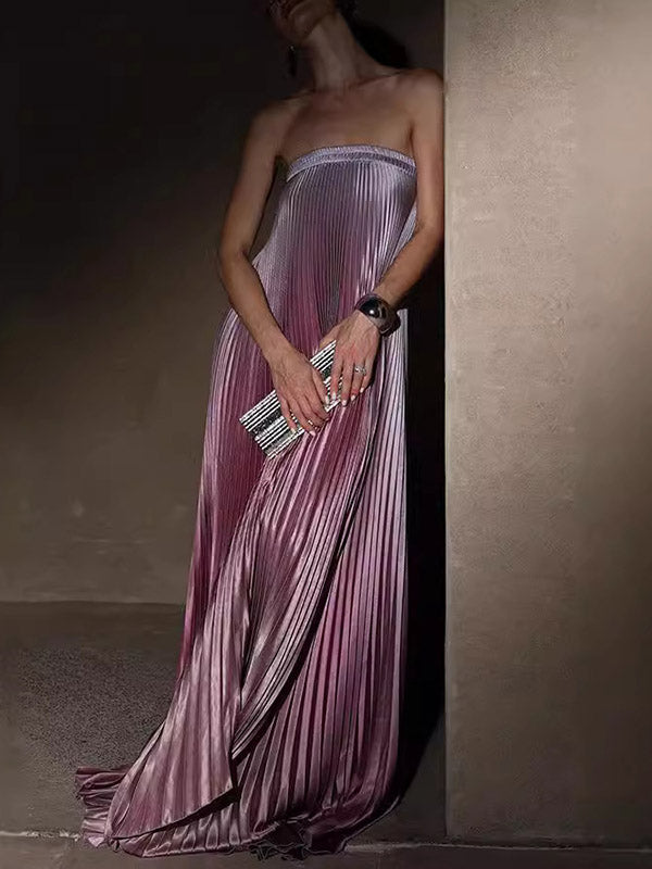 A-Line Loose Elasticity Gradient Pleated Tube Evening Dresses Maxi Dresses