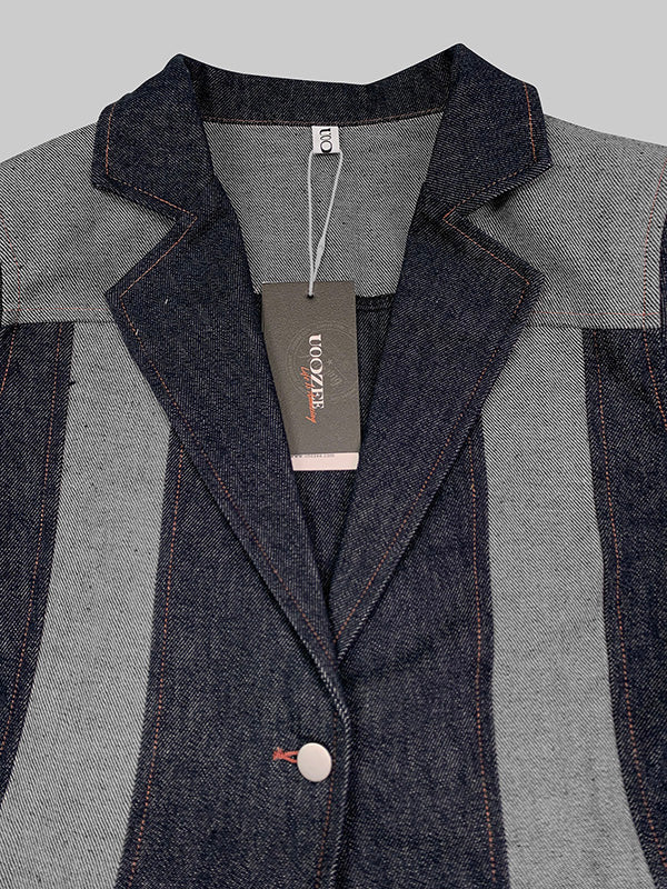 Long Sleeves Loose Contrast Color Split-Joint Deep V-Neck Jackets Outerwear