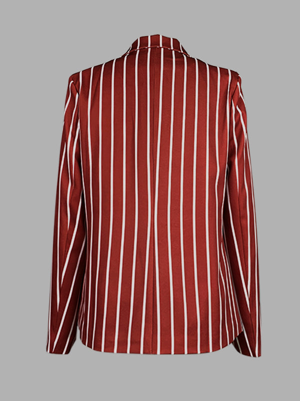 Long Sleeves Loose Striped Notched Collar Blazer Outerwear