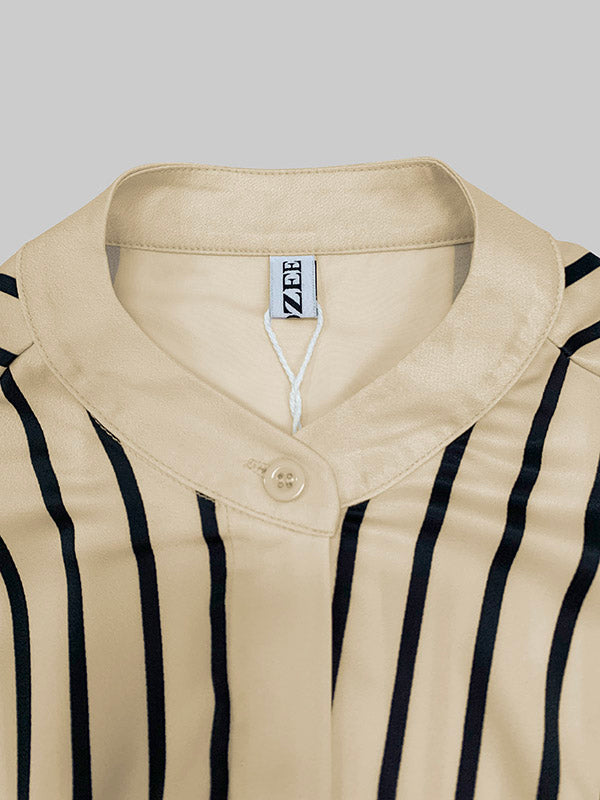 Long Sleeves Loose Buttoned Striped Stand Collar Blouses&Shirts Tops